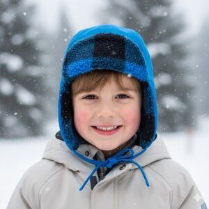 Obermeyer Super Hat blue/black sherpa lining, cover ear design, chin straps, 1-4